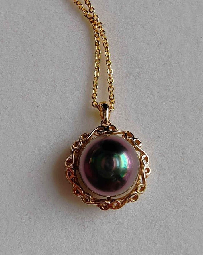 'The eye of Phoneix' 18k gold pendant genuine tahitian south sea pearl 11.5mm