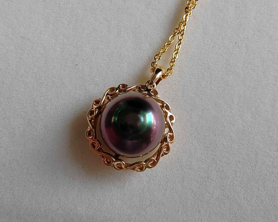 'The eye of Phoneix' 18k gold pendant genuine tahitian south sea pearl 11.5mm