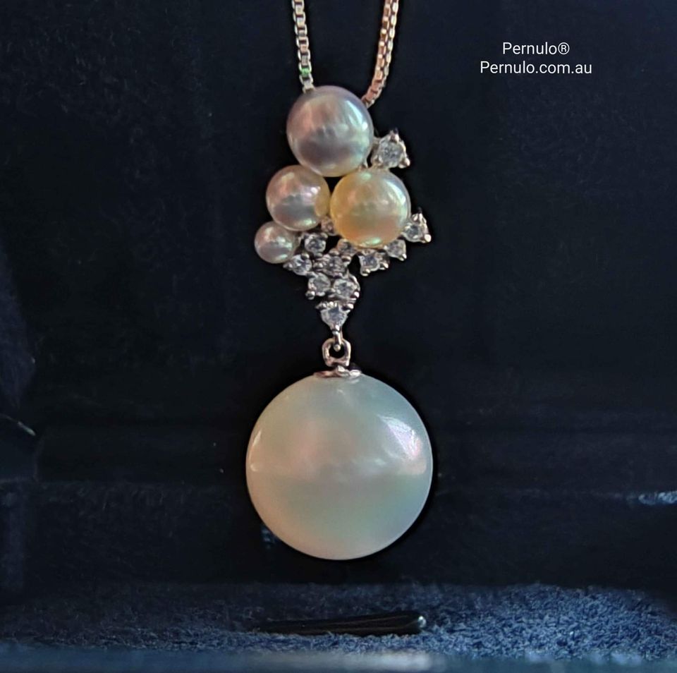 'Balloons' 18k white gold pendant genuine south sea white and akoya pearls