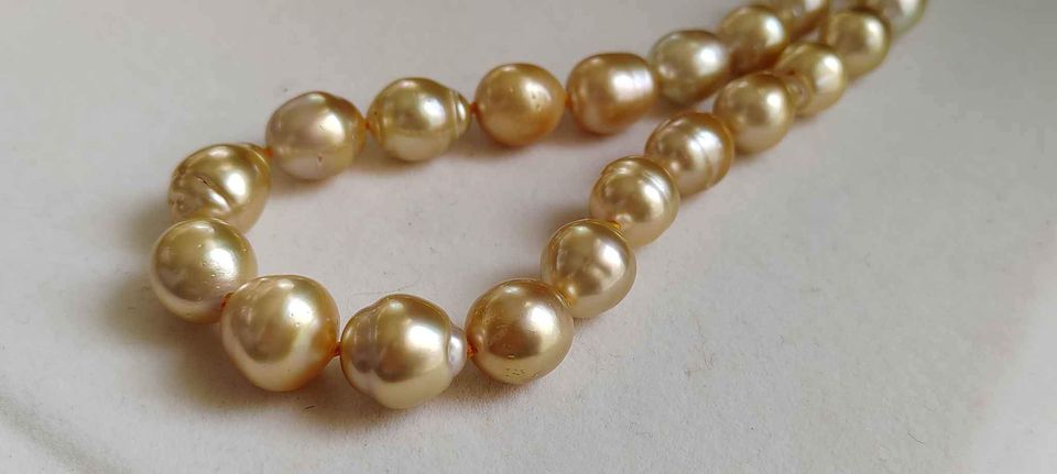 10.2-13mm Genuine golden south sea baroque pearls 14k gold necklace 50cm