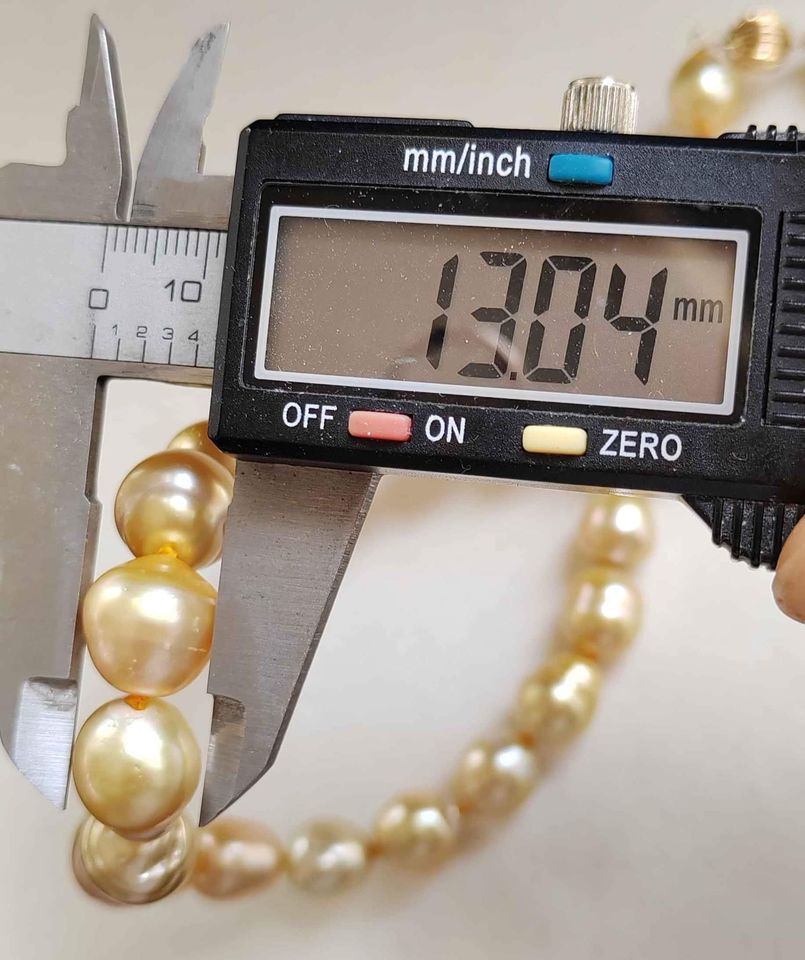 10.2-13mm Genuine golden south sea baroque pearls 14k gold necklace 50cm