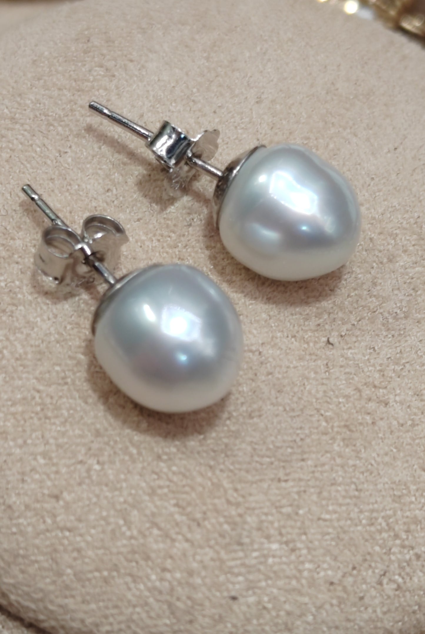 Clearance 💝8.2mm genuine south sea white pearls baroque earrings studs sterling silver