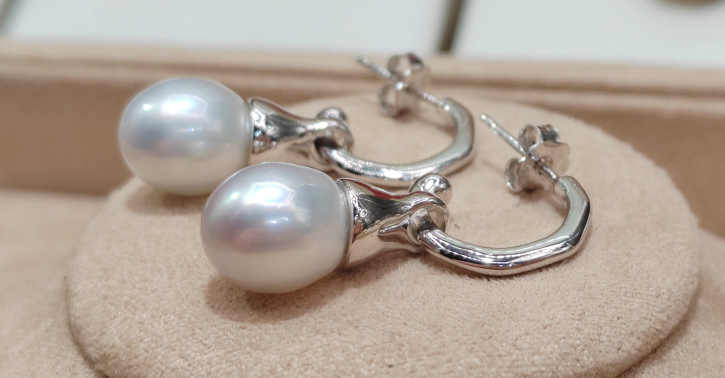 Clearance💝 9.5mm Genuine south sea white pearls classic two way earrings