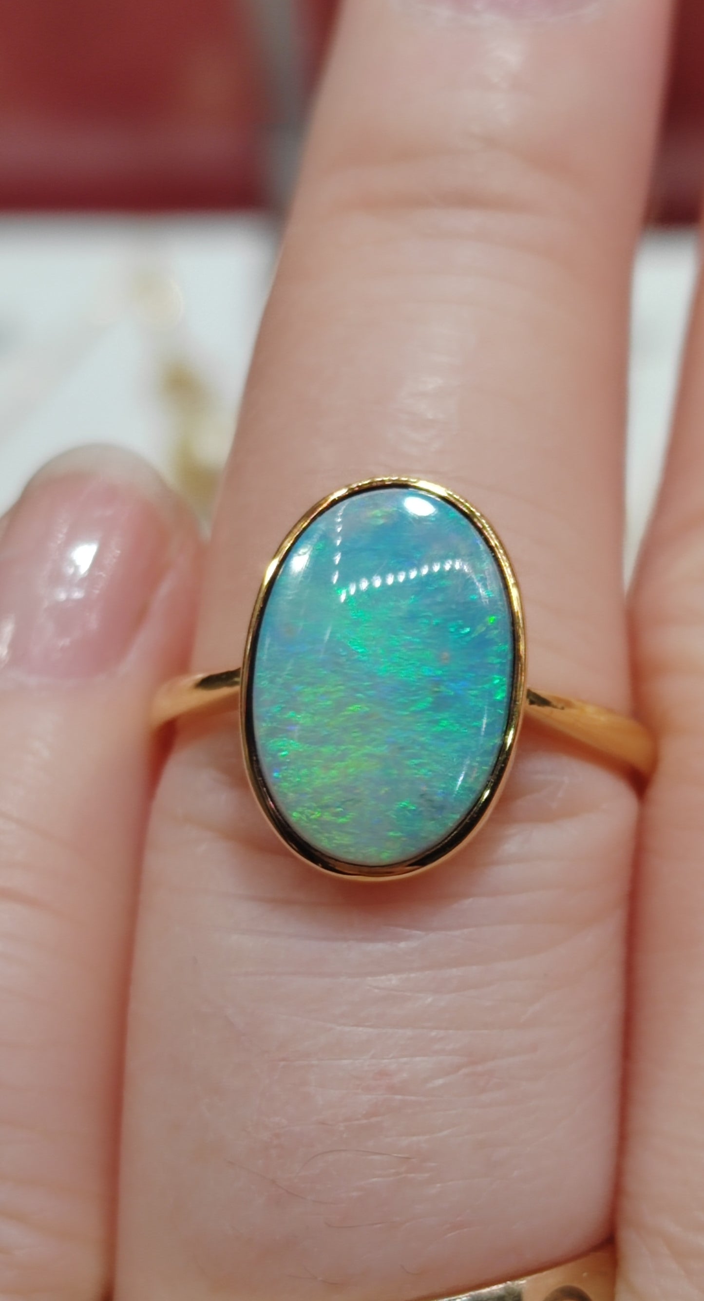 'The blue lake' 2.3ct Solid Australian Crystal opal Lightning ridge 14ct gold solitaire ring O1/2