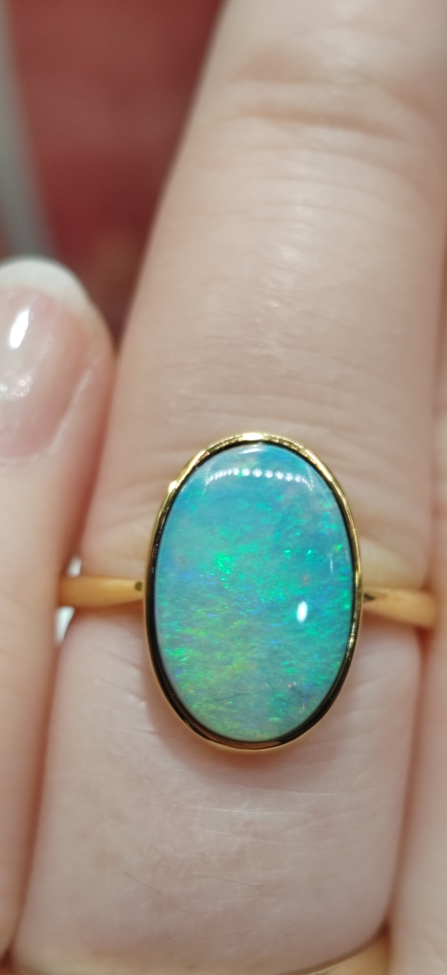 'The blue lake' 2.3ct Solid Australian Crystal opal Lightning ridge 14ct gold solitaire ring O1/2