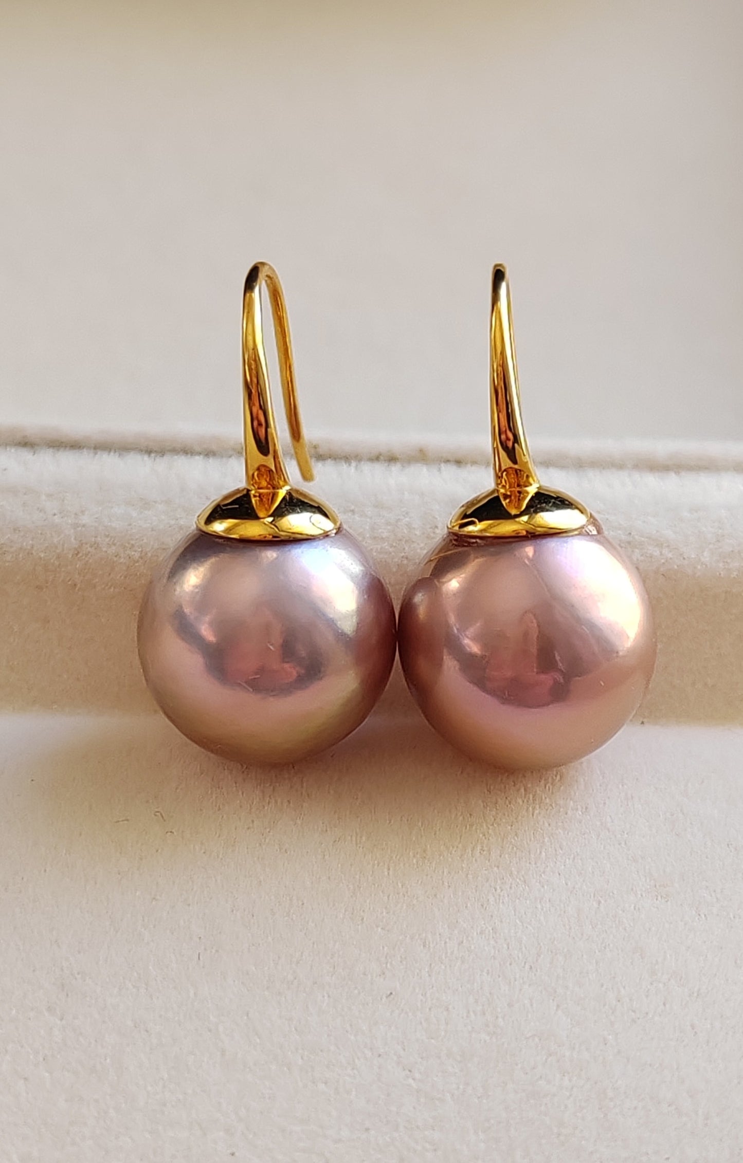 11.9mm Genuine freshwater pearls French style earrings 9ct gold