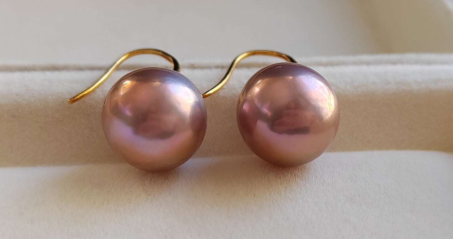 11.9mm Genuine freshwater pearls French style earrings 9ct gold
