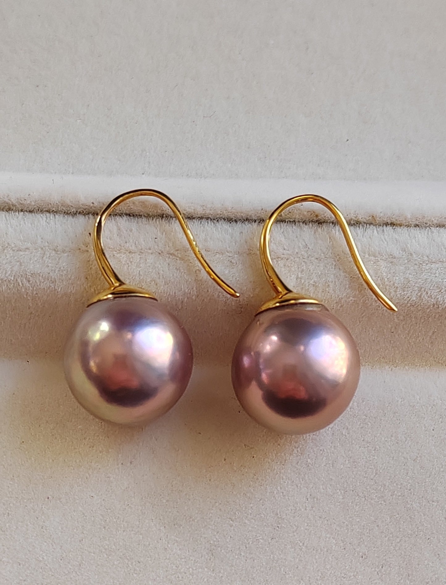 11.9mm Genuine freshwater pearls French style earrings 9ct gold