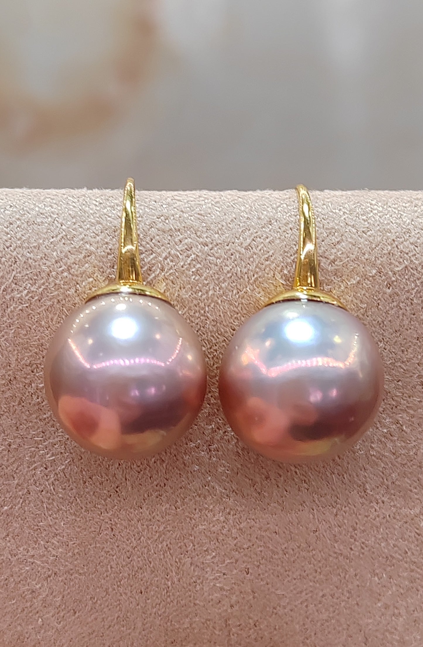 11.9mm Genuine freshwater pearls French style earrings 9ct gold