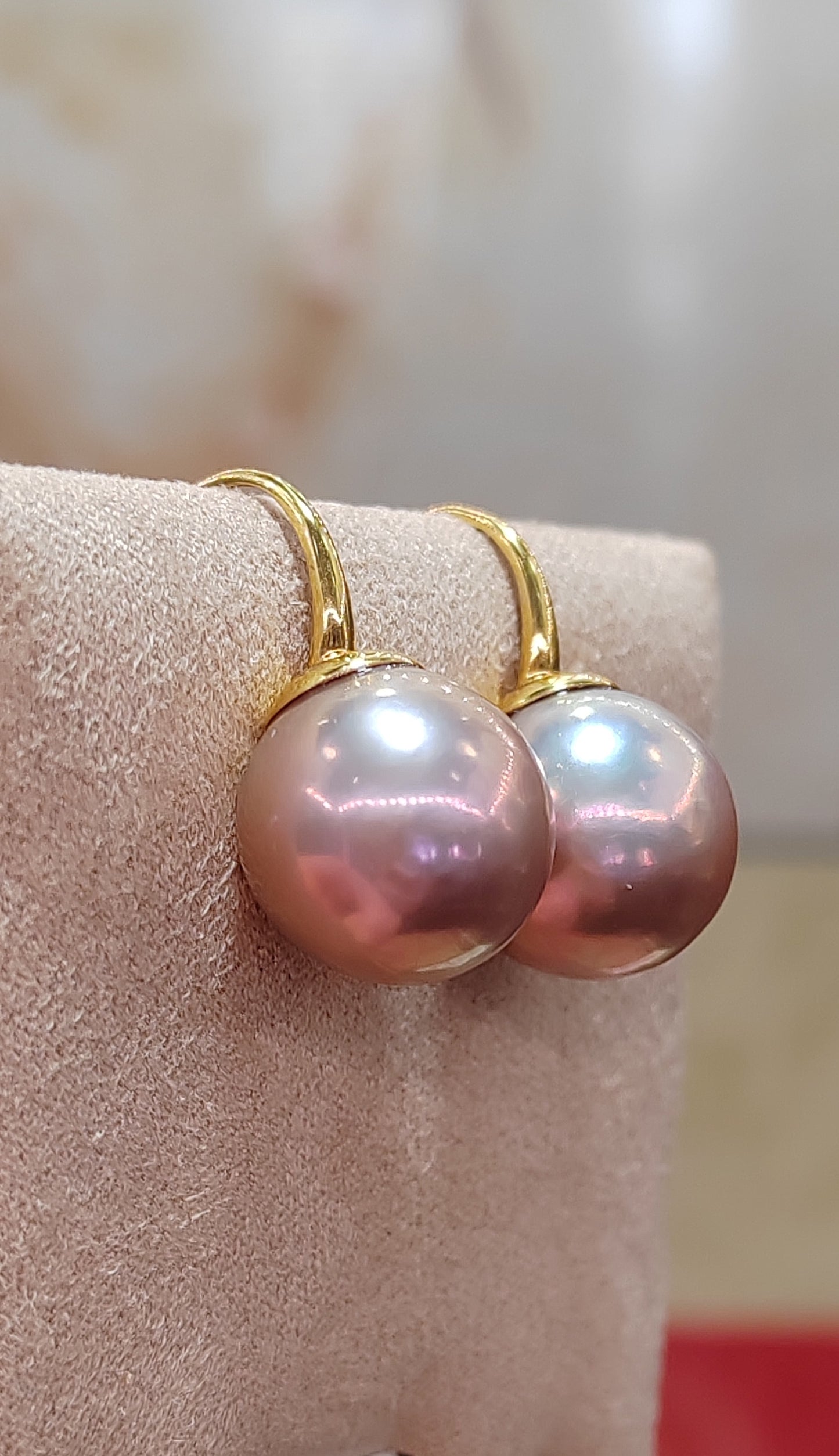 11.9mm Genuine freshwater pearls French style earrings 9ct gold