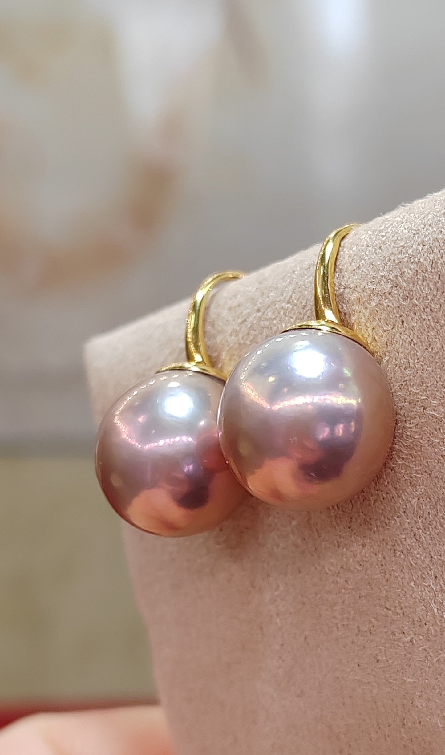 11.9mm Genuine freshwater pearls French style earrings 9ct gold