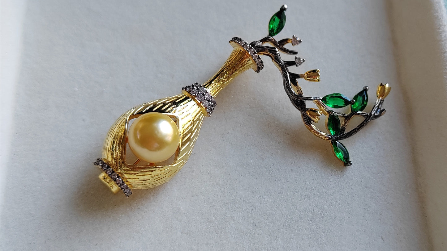 8.8mm Genuine golden south sea pearl gorgeous brooch