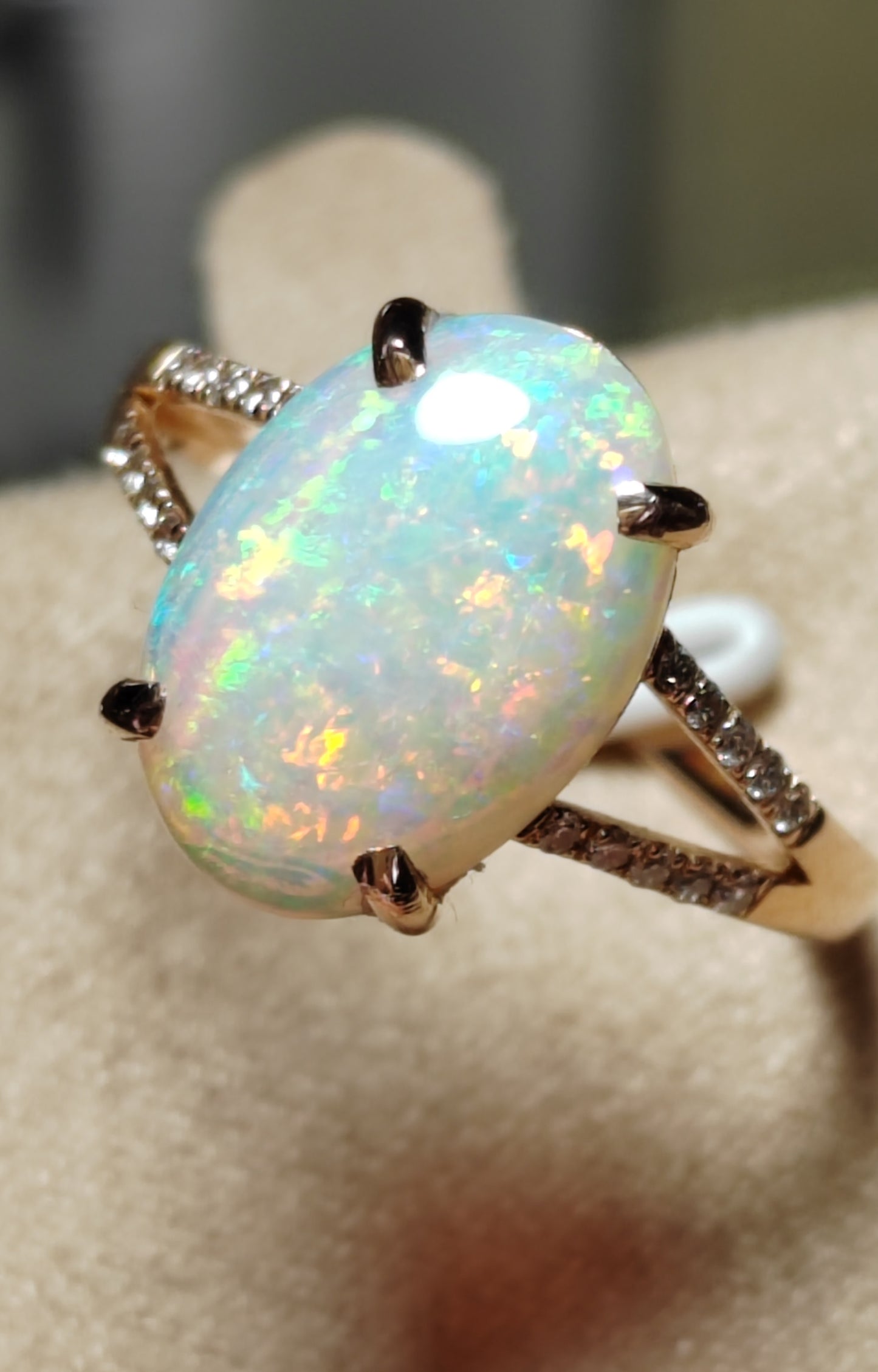 'Spring in Giverny' 2.2ct Solid Australian Crystal opal 18ct rose gold diamonds ring M1/2