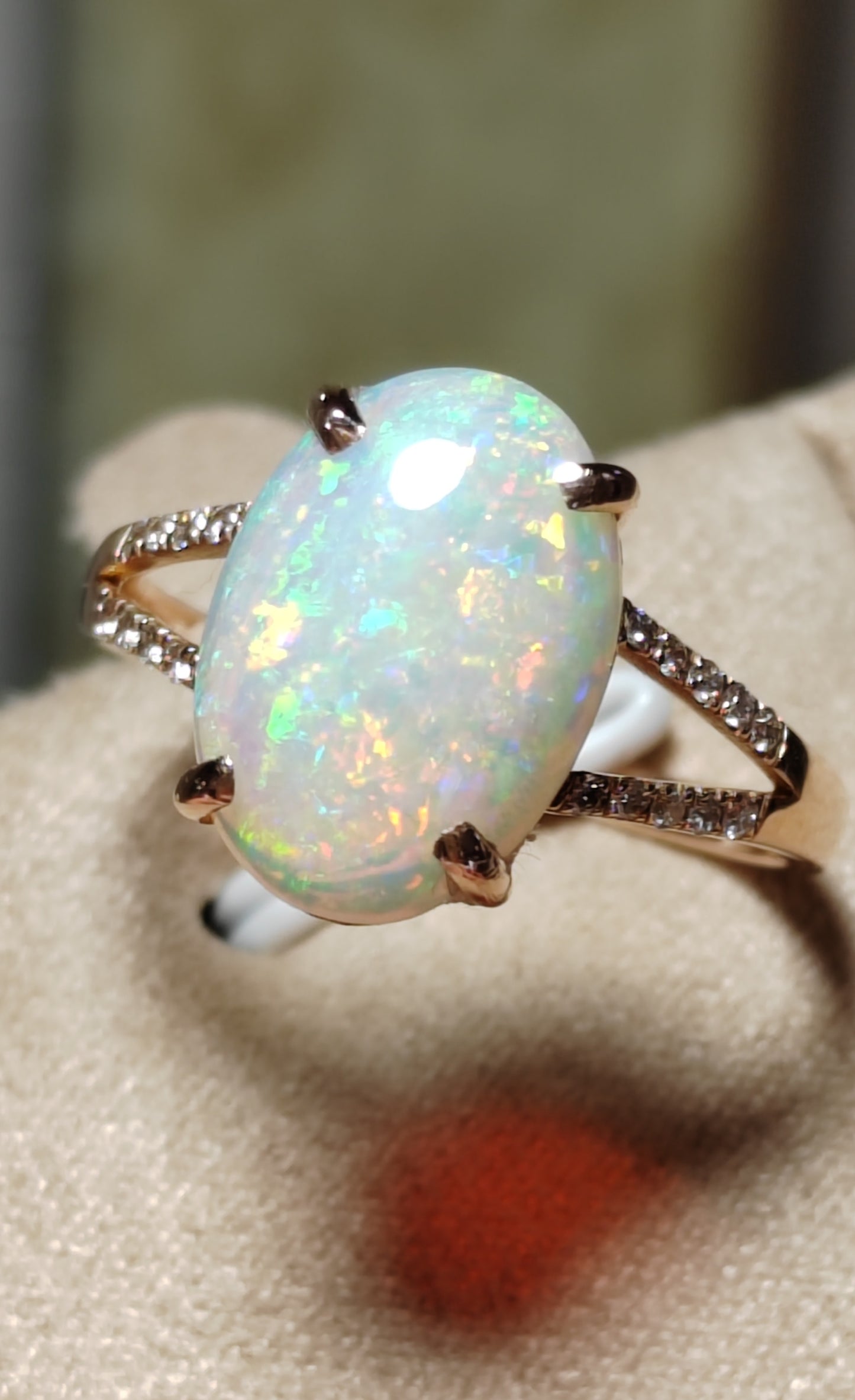 'Spring in Giverny' 2.2ct Solid Australian Crystal opal 18ct rose gold diamonds ring M1/2