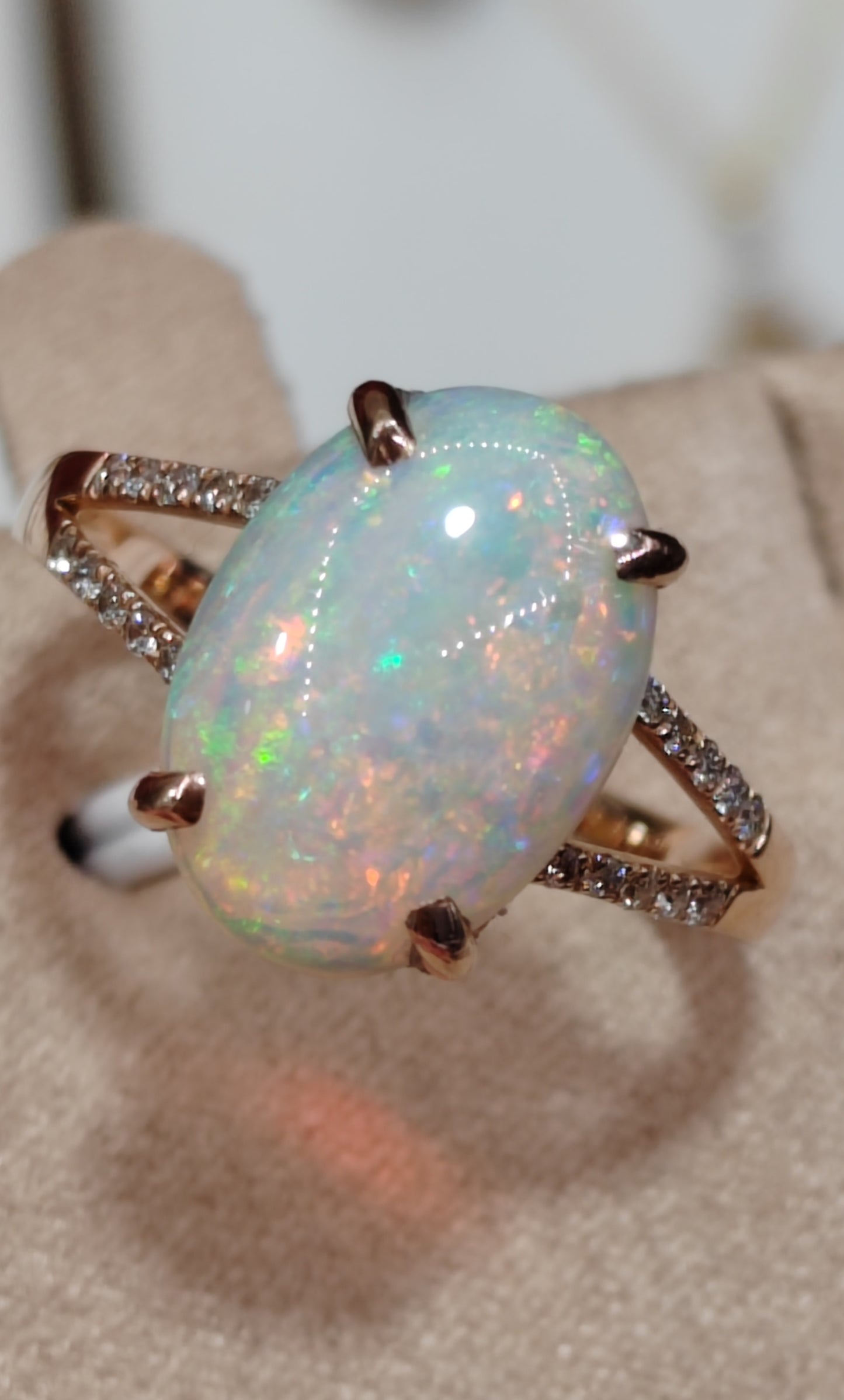 'Spring in Giverny' 2.2ct Solid Australian Crystal opal 18ct rose gold diamonds ring M1/2