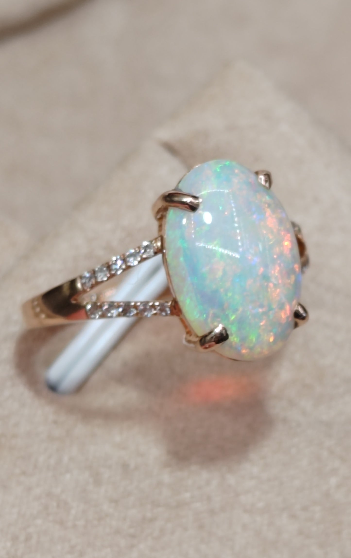 'Spring in Giverny' 2.2ct Solid Australian Crystal opal 18ct rose gold diamonds ring M1/2