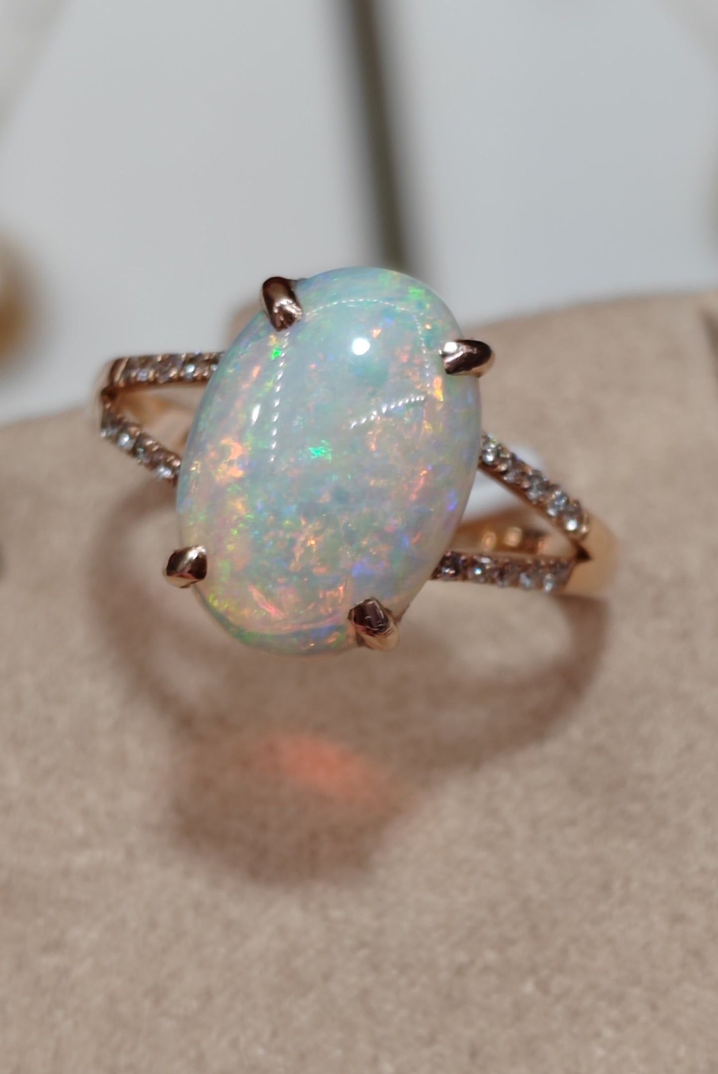 'Spring in Giverny' 2.2ct Solid Australian Crystal opal 18ct rose gold diamonds ring M1/2