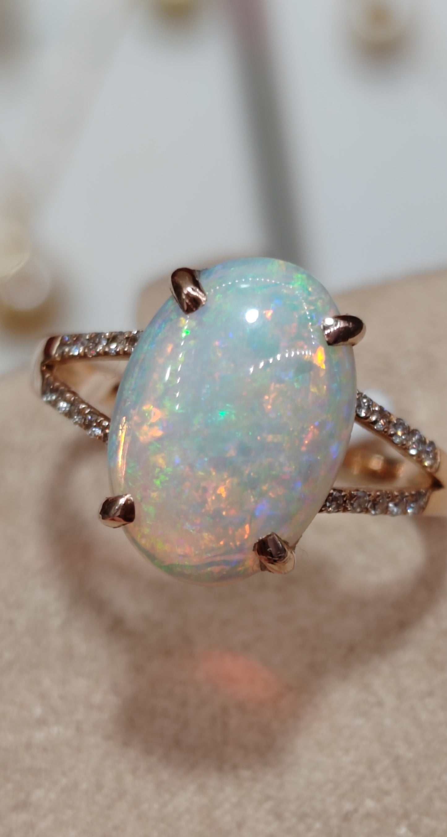 'Spring in Giverny' 2.2ct Solid Australian Crystal opal 18ct rose gold diamonds ring M1/2