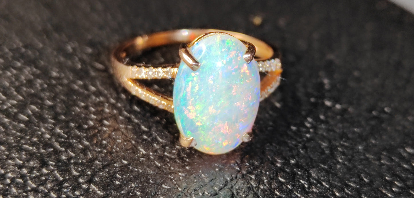 'Spring in Giverny' 2.2ct Solid Australian Crystal opal 18ct rose gold diamonds ring M1/2