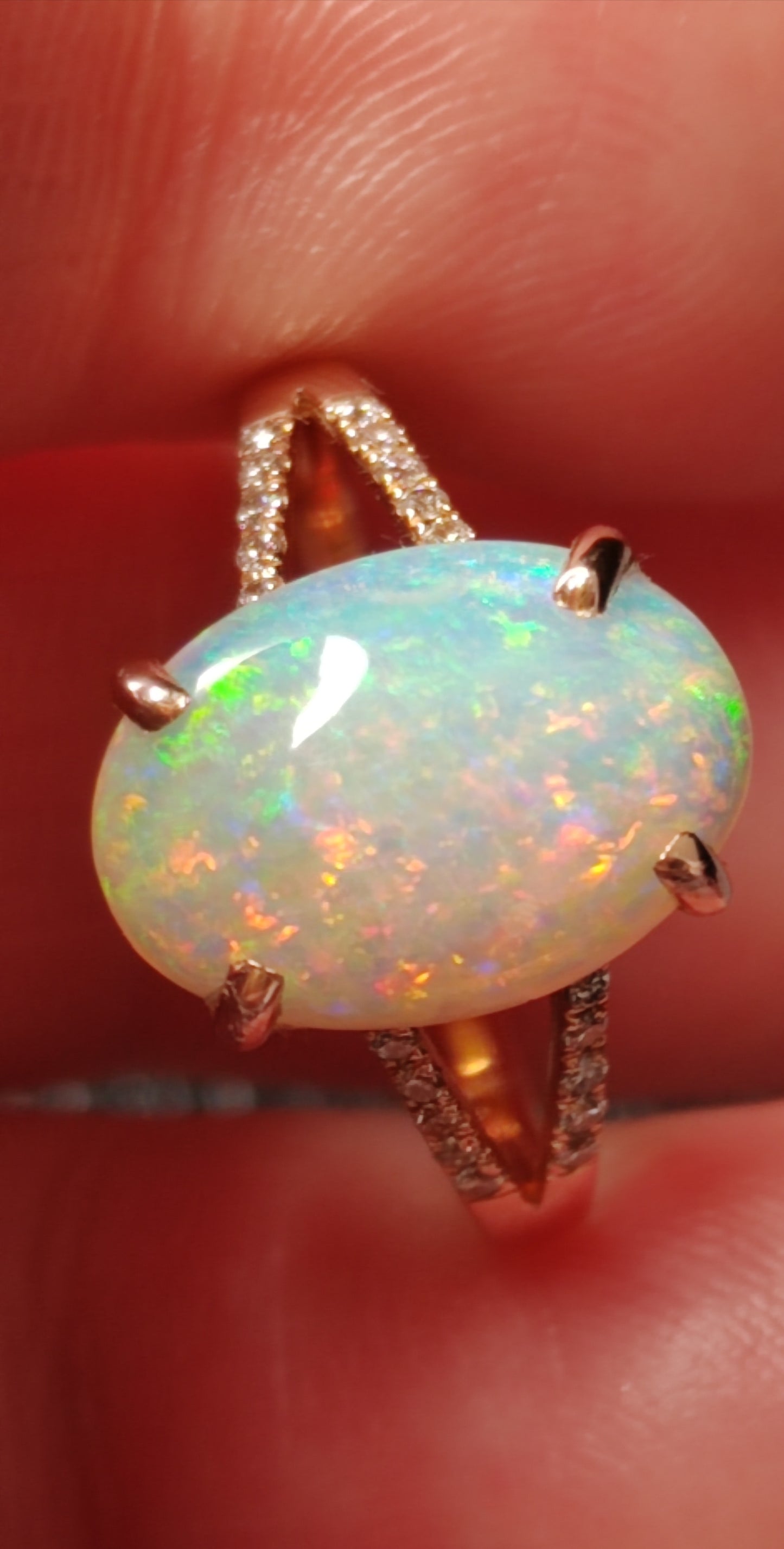 'Spring in Giverny' 2.2ct Solid Australian Crystal opal 18ct rose gold diamonds ring M1/2