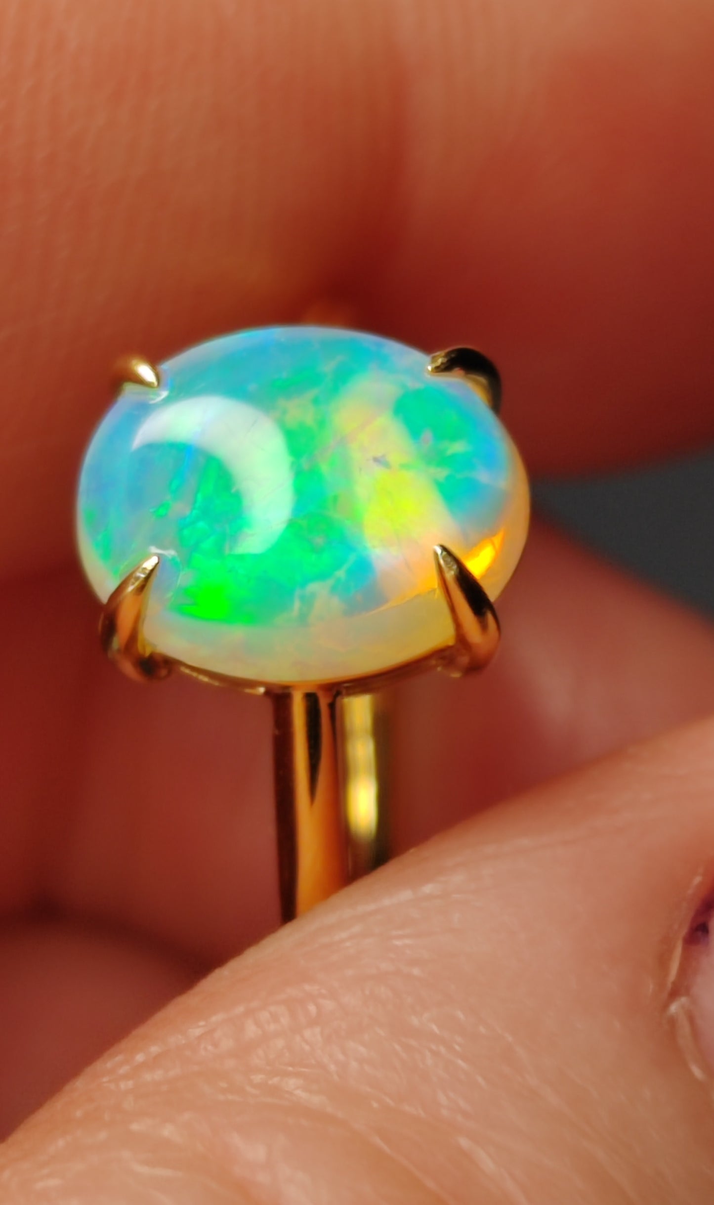 'Green Fairy' 1.73ct Solid Australian Crystal opal 14ct gold solitaire ring
