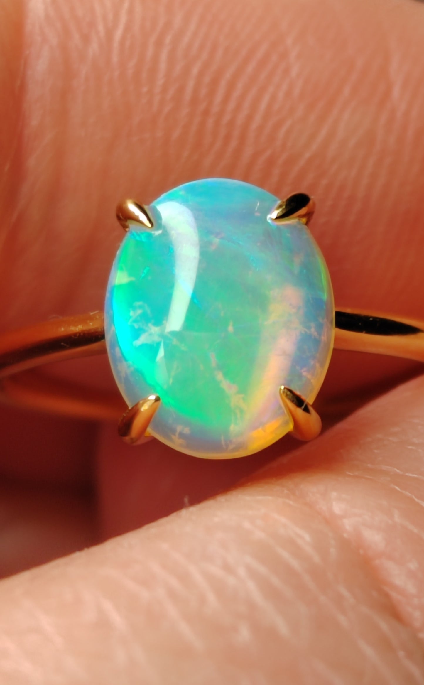 'Green Fairy' 1.73ct Solid Australian Crystal opal 14ct gold solitaire ring