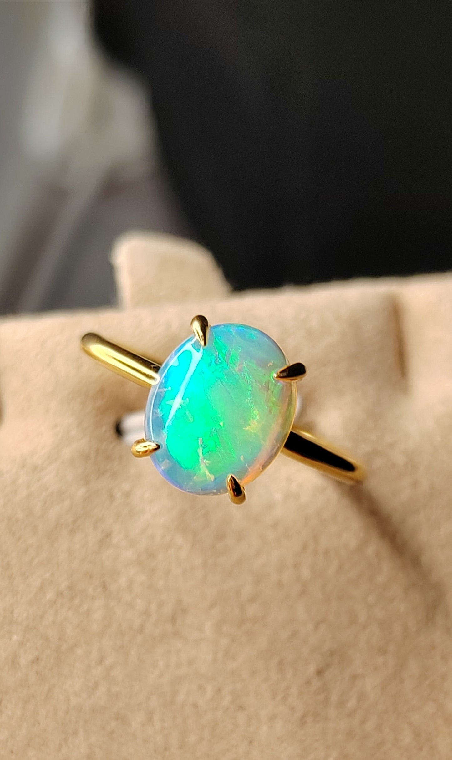 'Green Fairy' 1.73ct Solid Australian Crystal opal 14ct gold solitaire ring