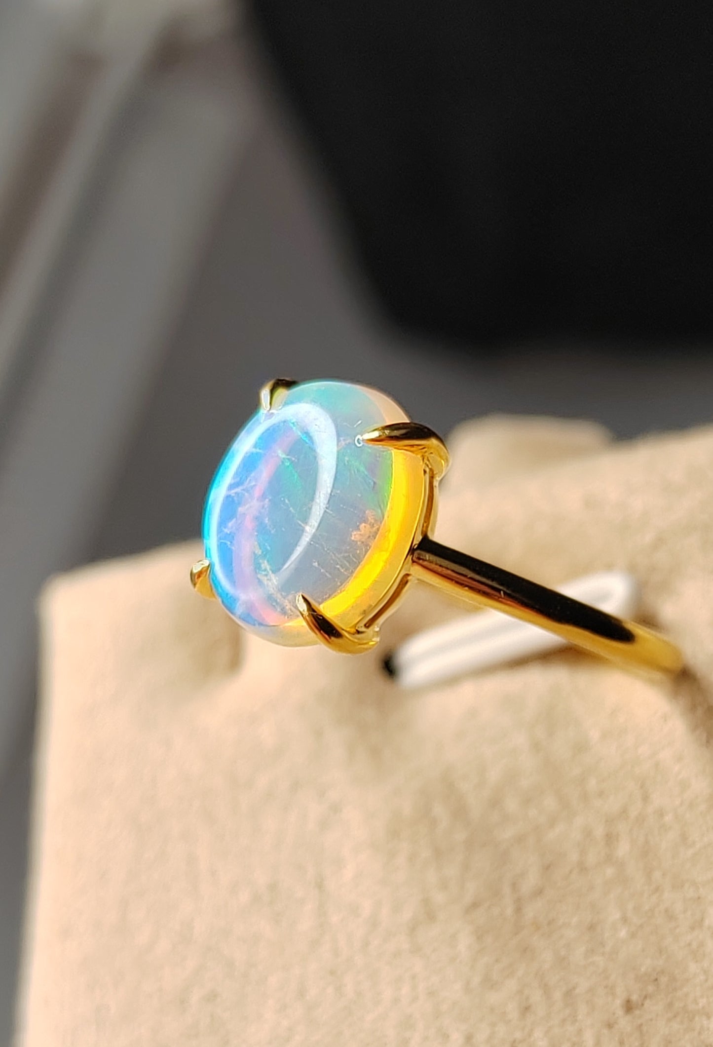 'Green Fairy' 1.73ct Solid Australian Crystal opal 14ct gold solitaire ring