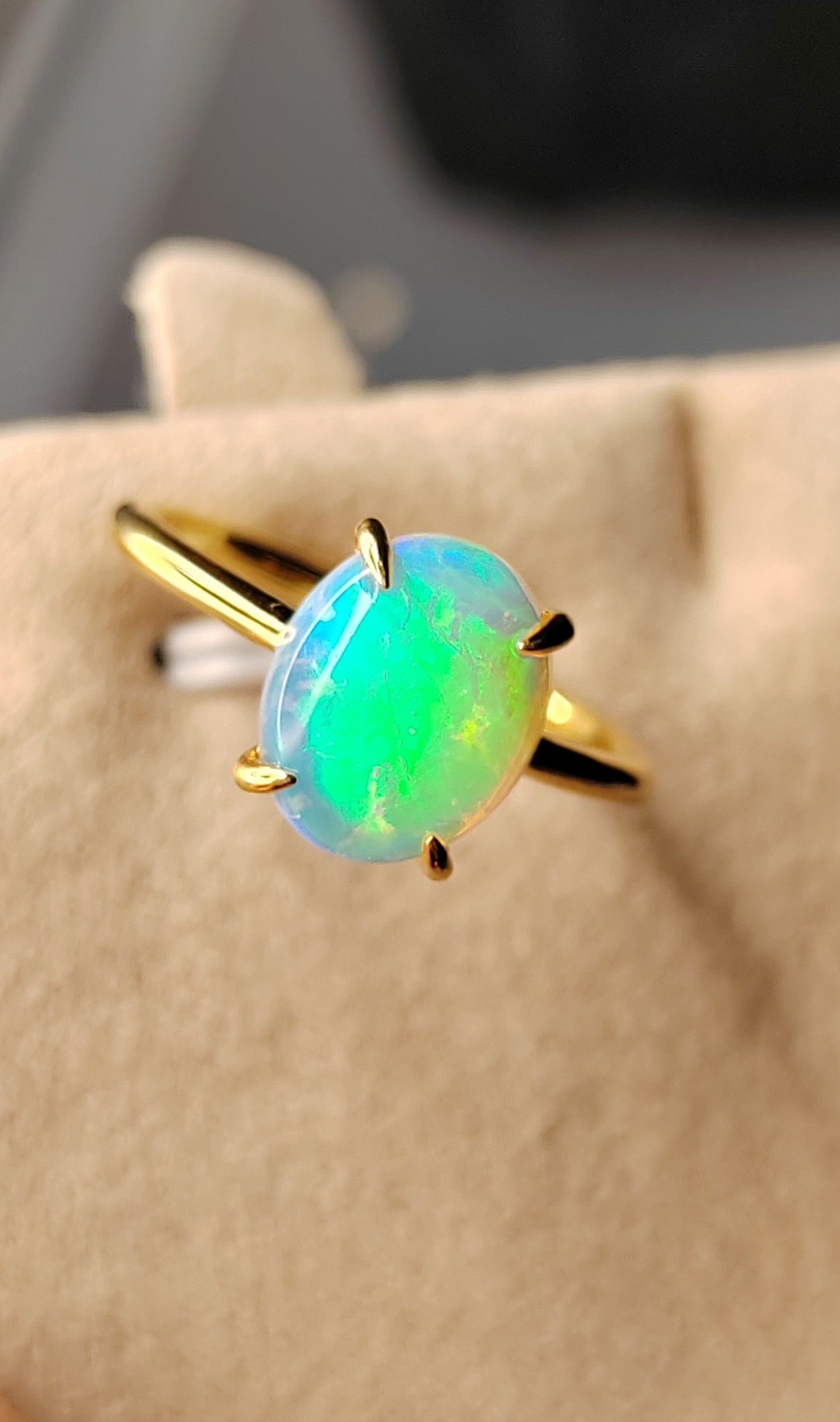 'Green Fairy' 1.73ct Solid Australian Crystal opal 14ct gold solitaire ring