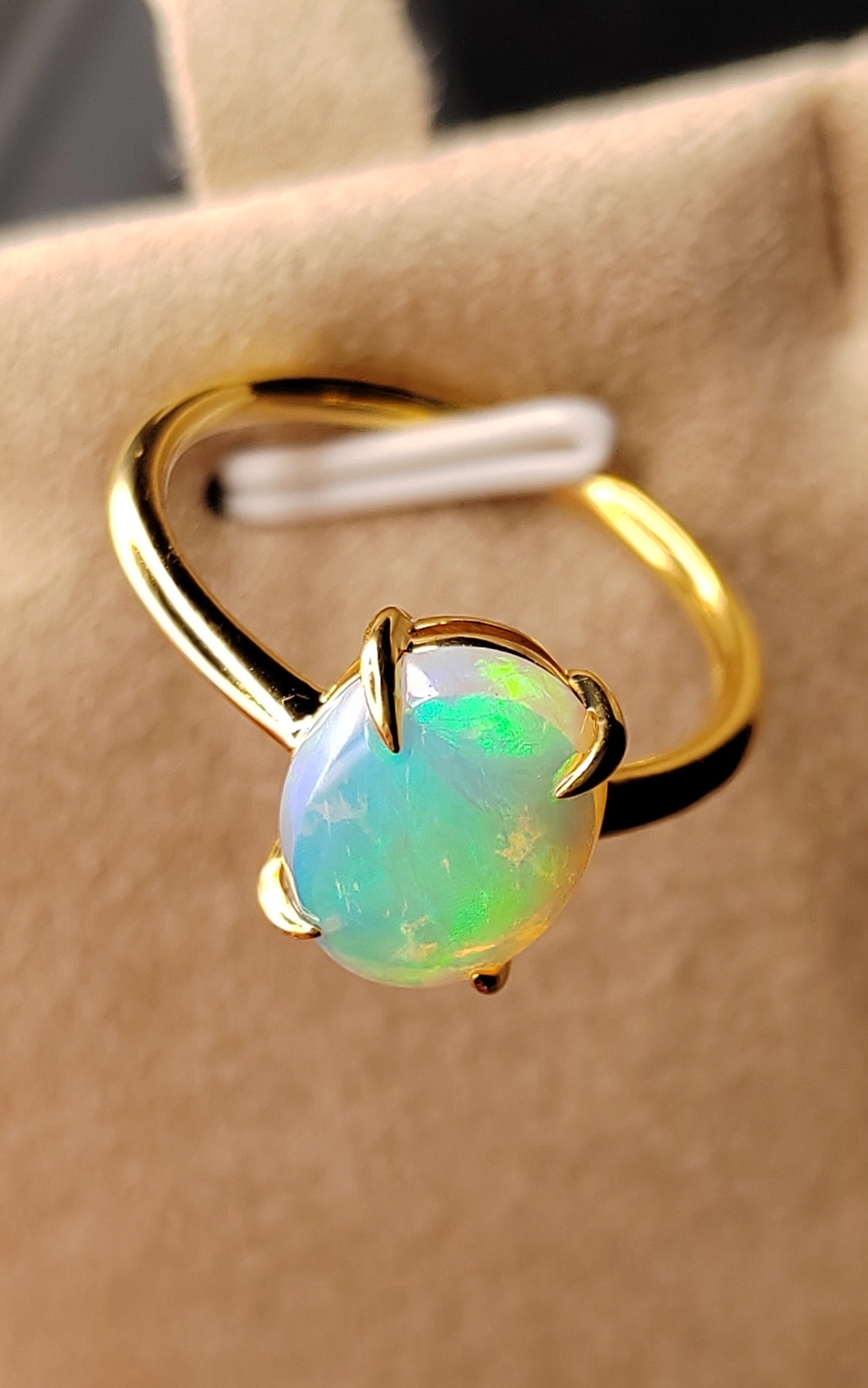 'Green Fairy' 1.73ct Solid Australian Crystal opal 14ct gold solitaire ring