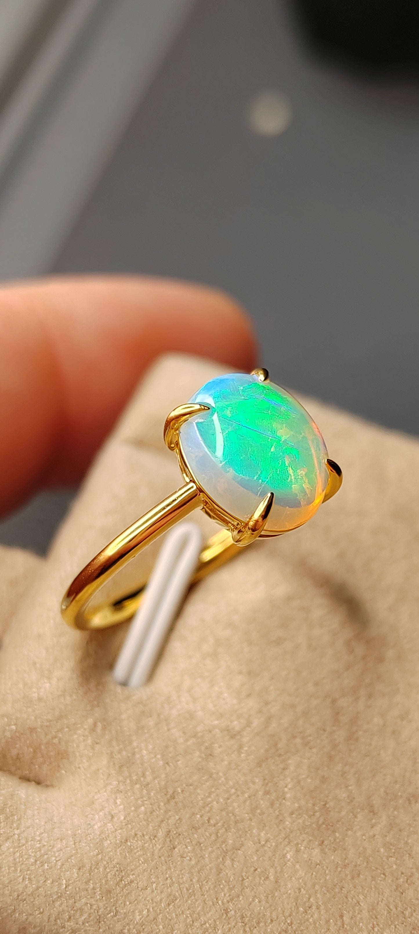 'Green Fairy' 1.73ct Solid Australian Crystal opal 14ct gold solitaire ring