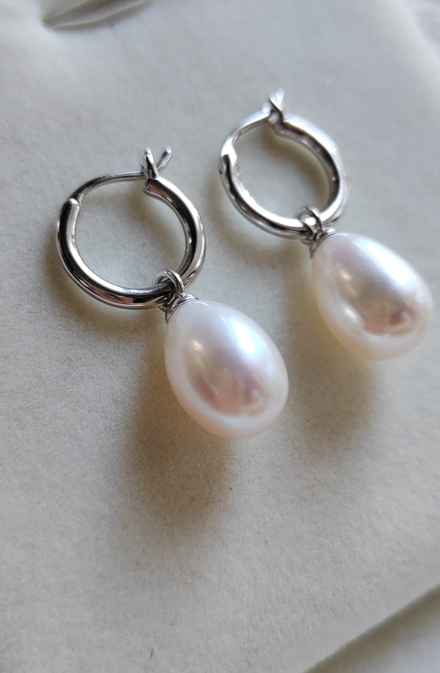 9.6mm Genuine freshwater drop pearls classic dangling earrings sterling silver
