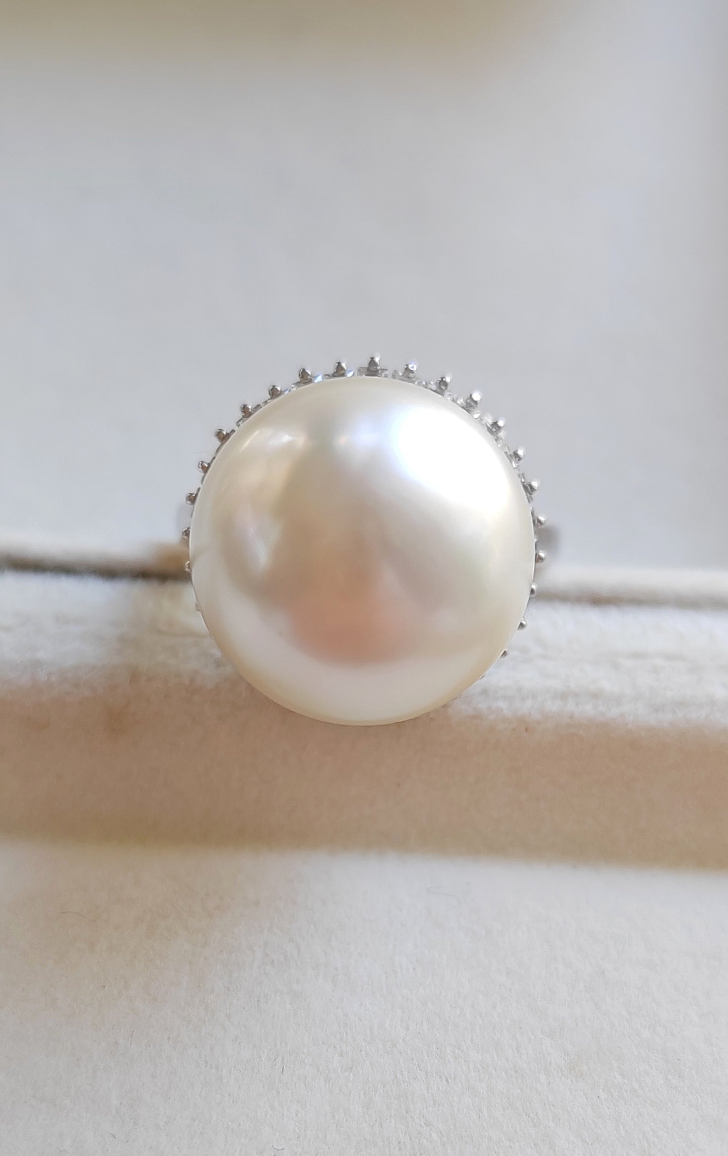 Clearance💝 18ct white gold ring genuine south sea white pearl 15.3mm size P 1/2