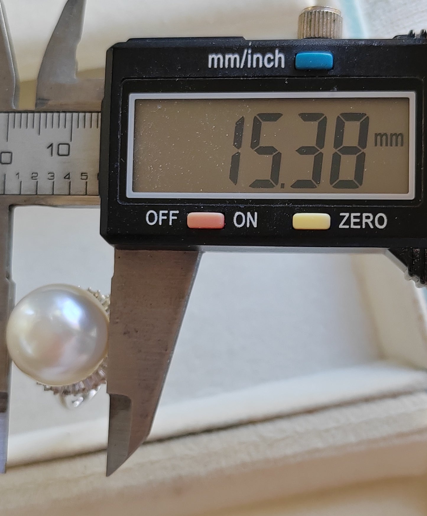 Clearance💝 18ct white gold ring genuine south sea white pearl 15.3mm size P 1/2