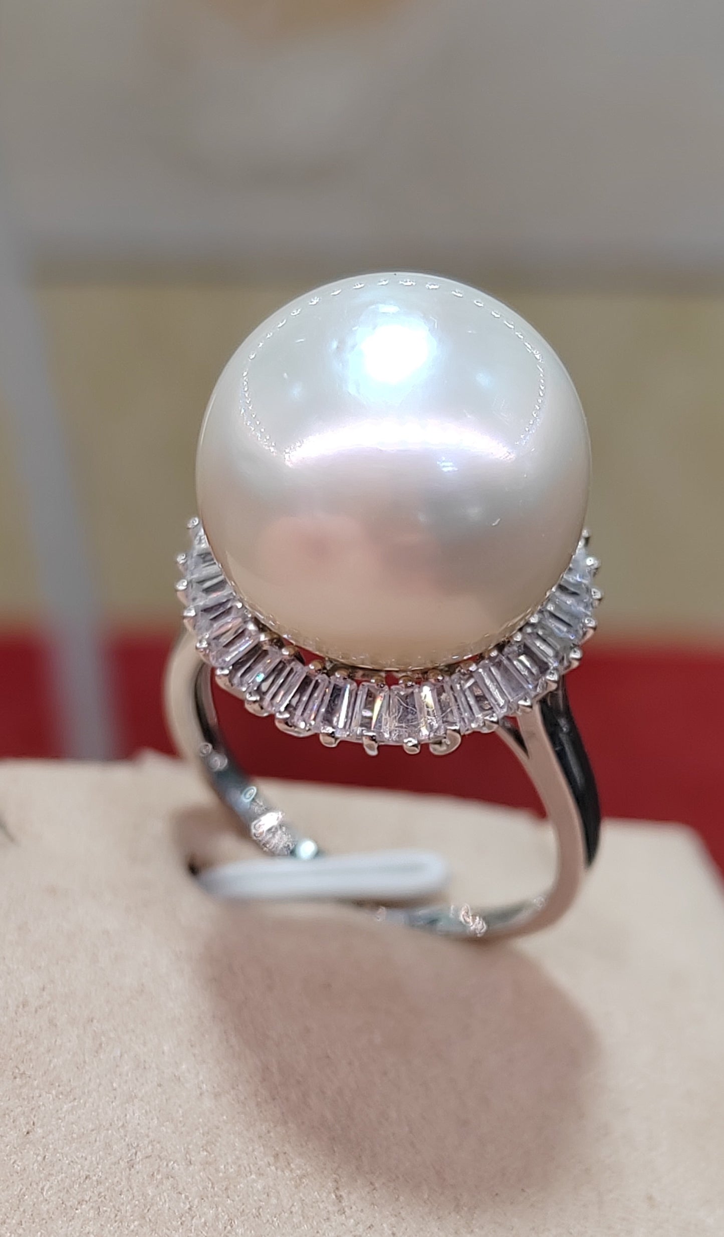 Clearance💝 18ct white gold ring genuine south sea white pearl 15.3mm size P 1/2