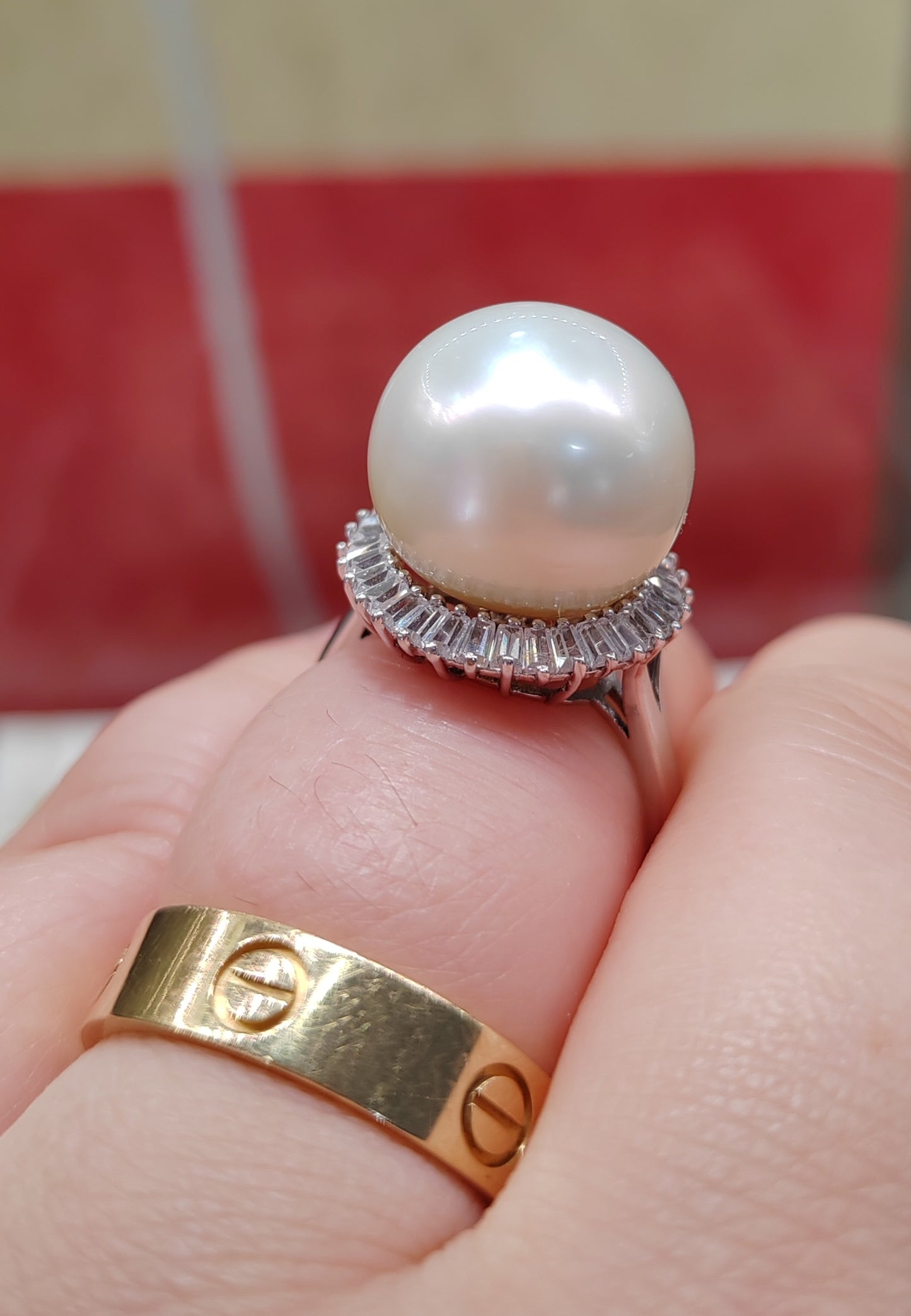 Clearance💝 18ct white gold ring genuine south sea white pearl 15.3mm size P 1/2