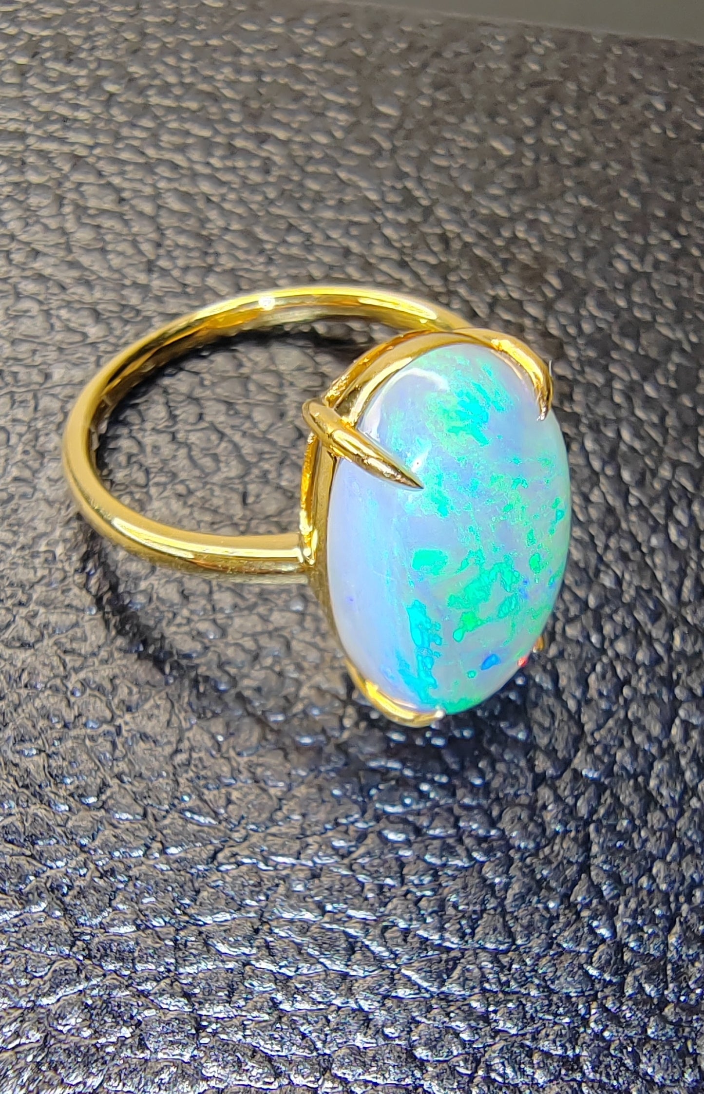 'Hanalei Bay' 4.83ct Natural Solid Australian dark Crystal opal 14ct gold solitaire ring