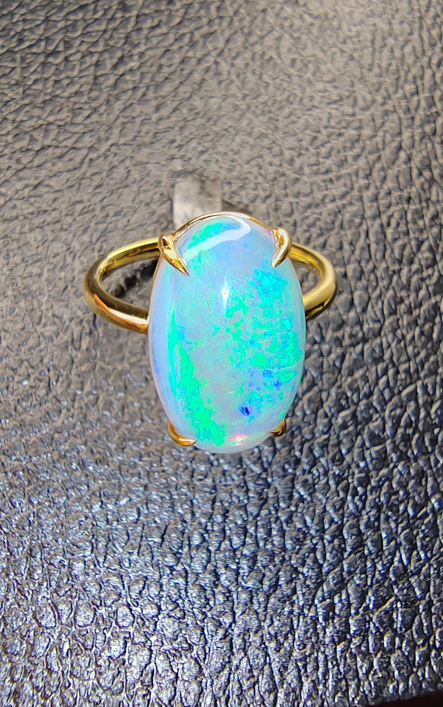 'Hanalei Bay' 4.83ct Natural Solid Australian dark Crystal opal 14ct gold solitaire ring
