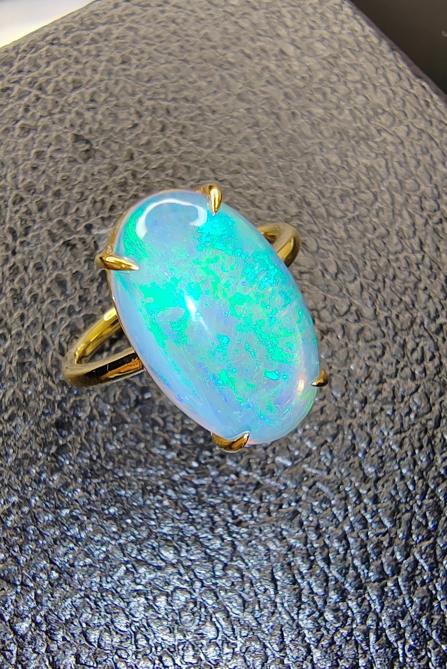 'Hanalei Bay' 4.83ct Natural Solid Australian dark Crystal opal 14ct gold solitaire ring
