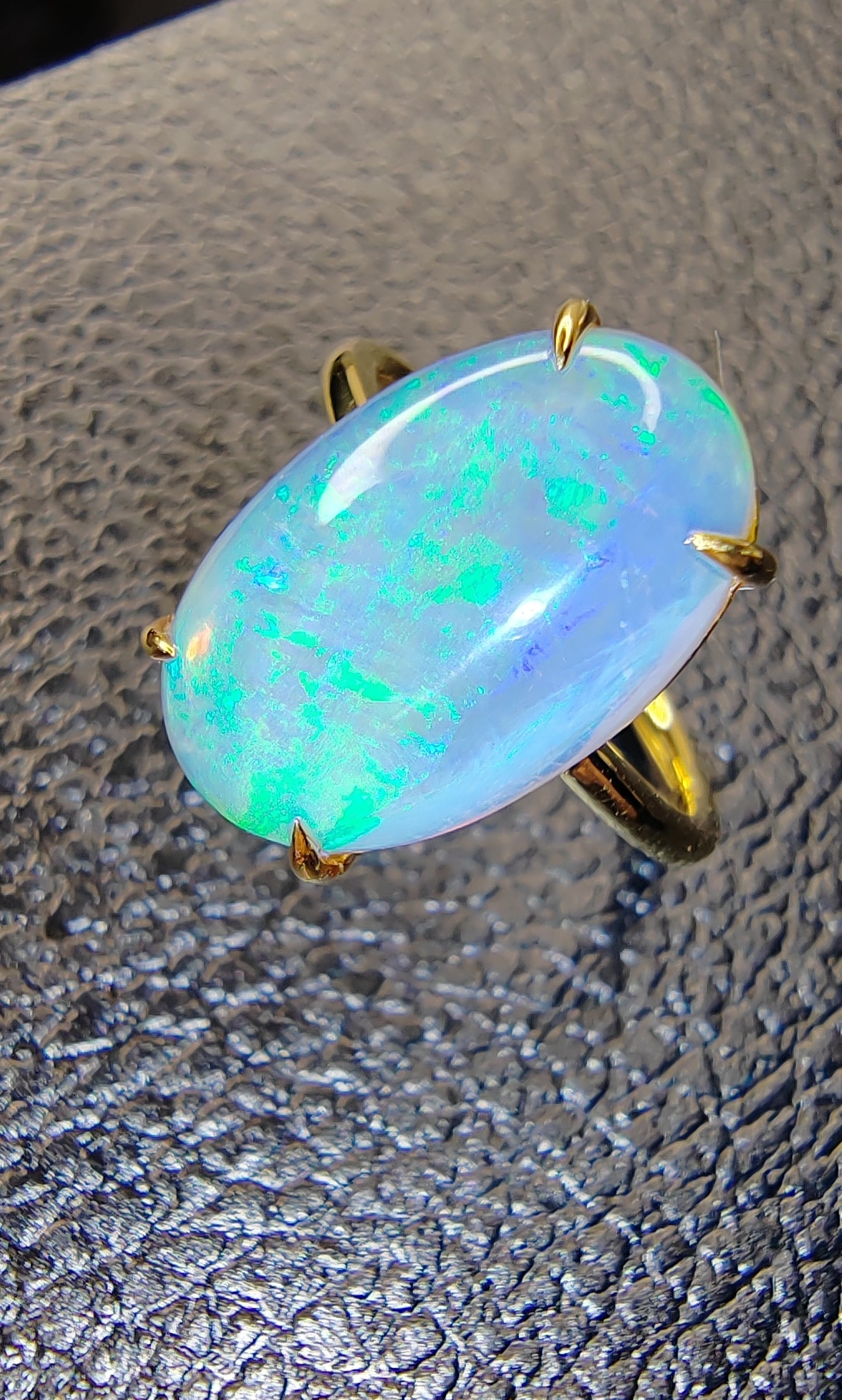 'Hanalei Bay' 4.83ct Natural Solid Australian dark Crystal opal 14ct gold solitaire ring