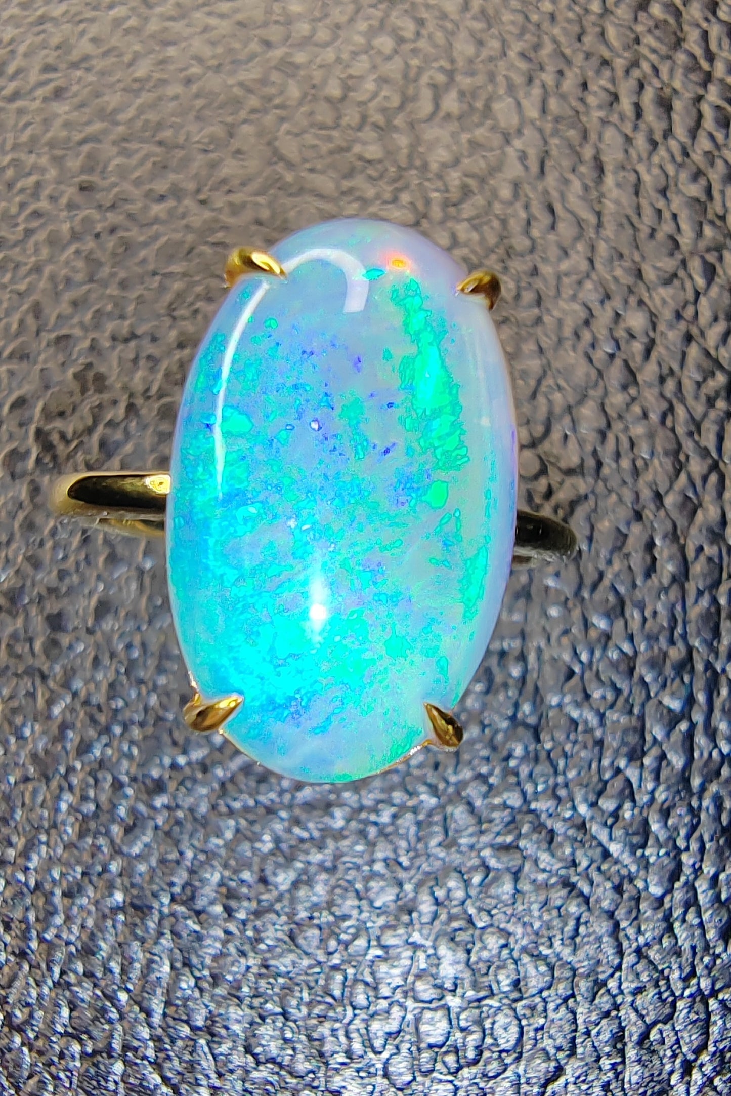 'Hanalei Bay' 4.83ct Natural Solid Australian dark Crystal opal 14ct gold solitaire ring