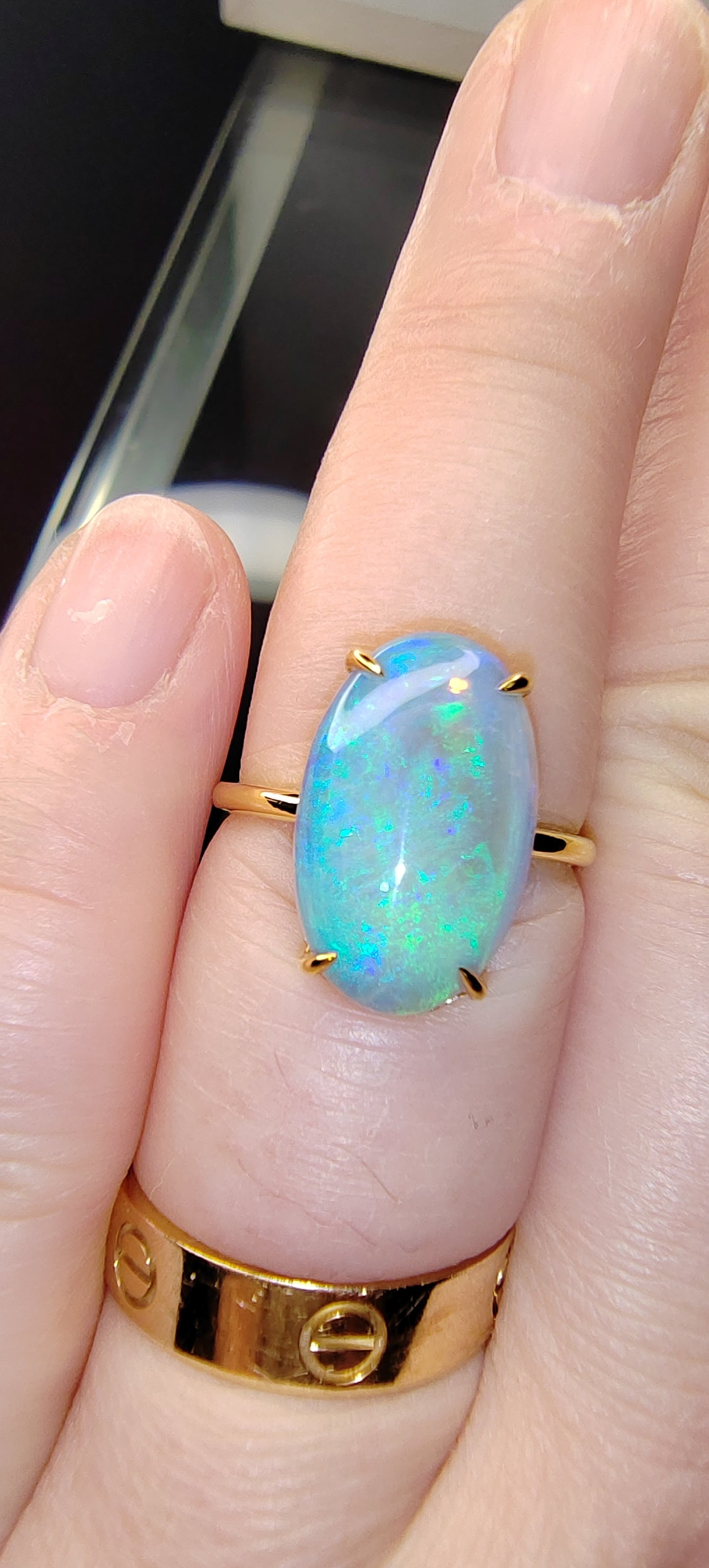 'Hanalei Bay' 4.83ct Natural Solid Australian dark Crystal opal 14ct gold solitaire ring