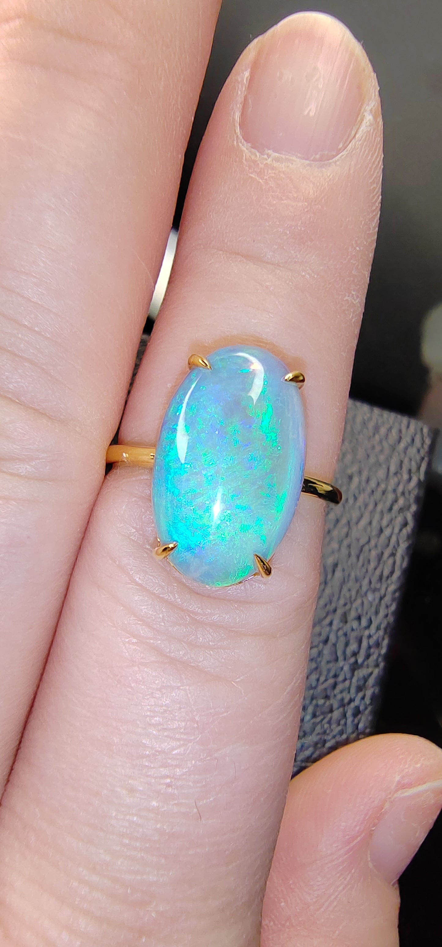 'Hanalei Bay' 4.83ct Natural Solid Australian dark Crystal opal 14ct gold solitaire ring