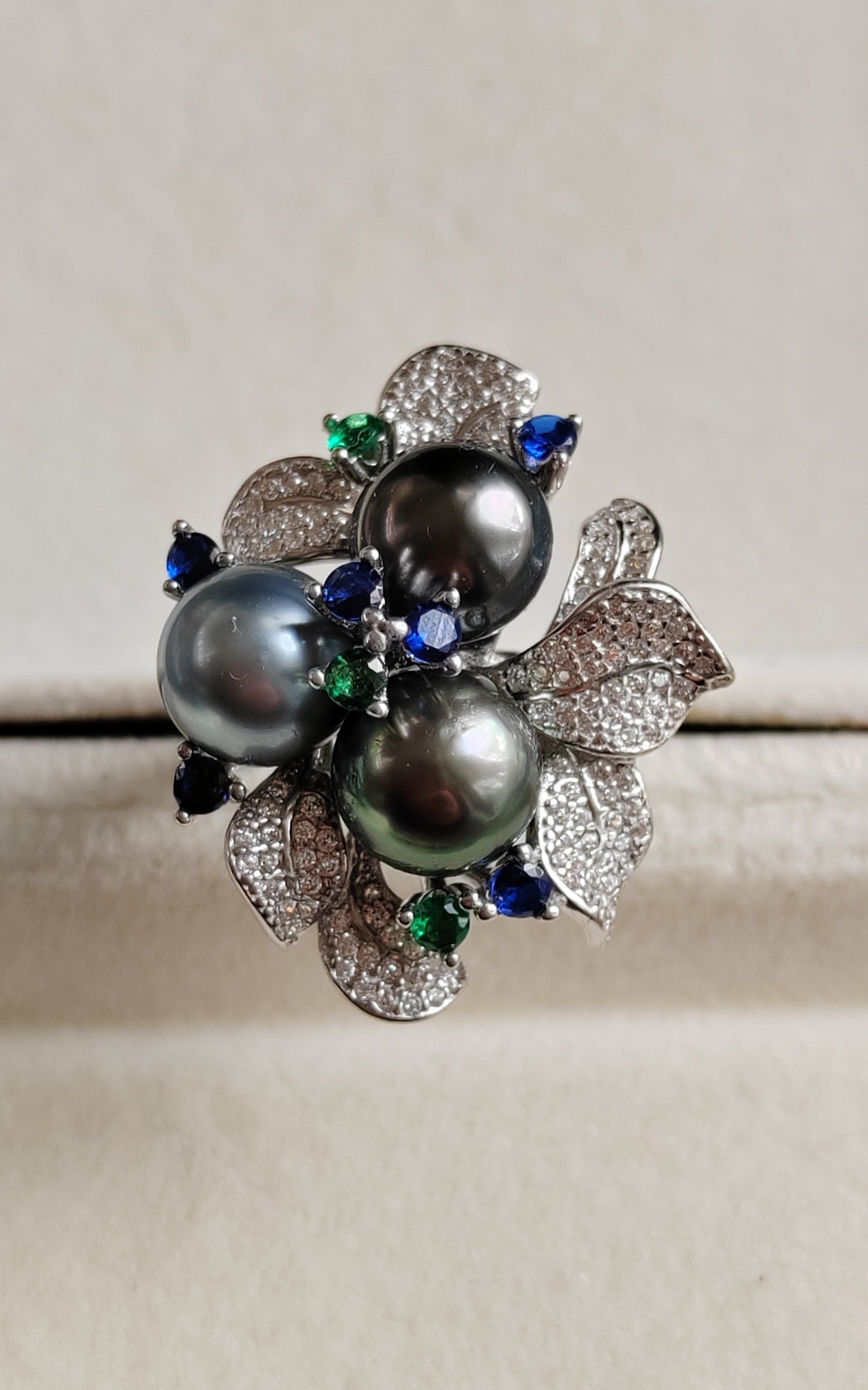 'Blossom' ring genuine tahitian south sea pearls 8.7-8.8mm sterling silver