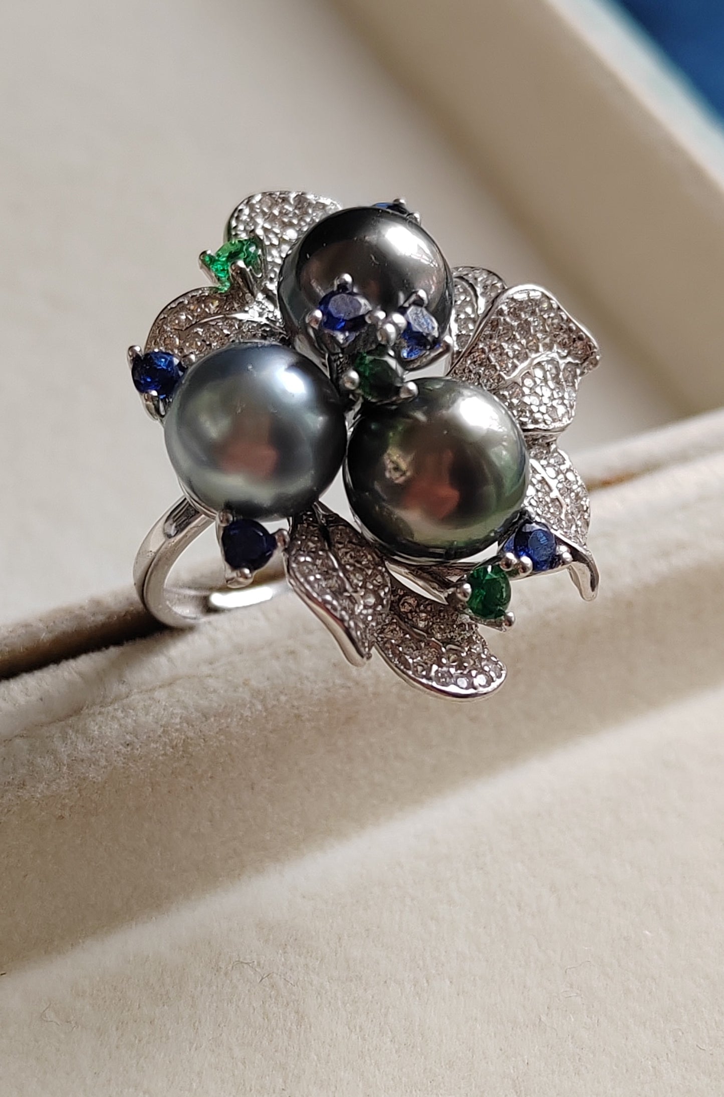 'Blossom' ring genuine tahitian south sea pearls 8.7-8.8mm sterling silver