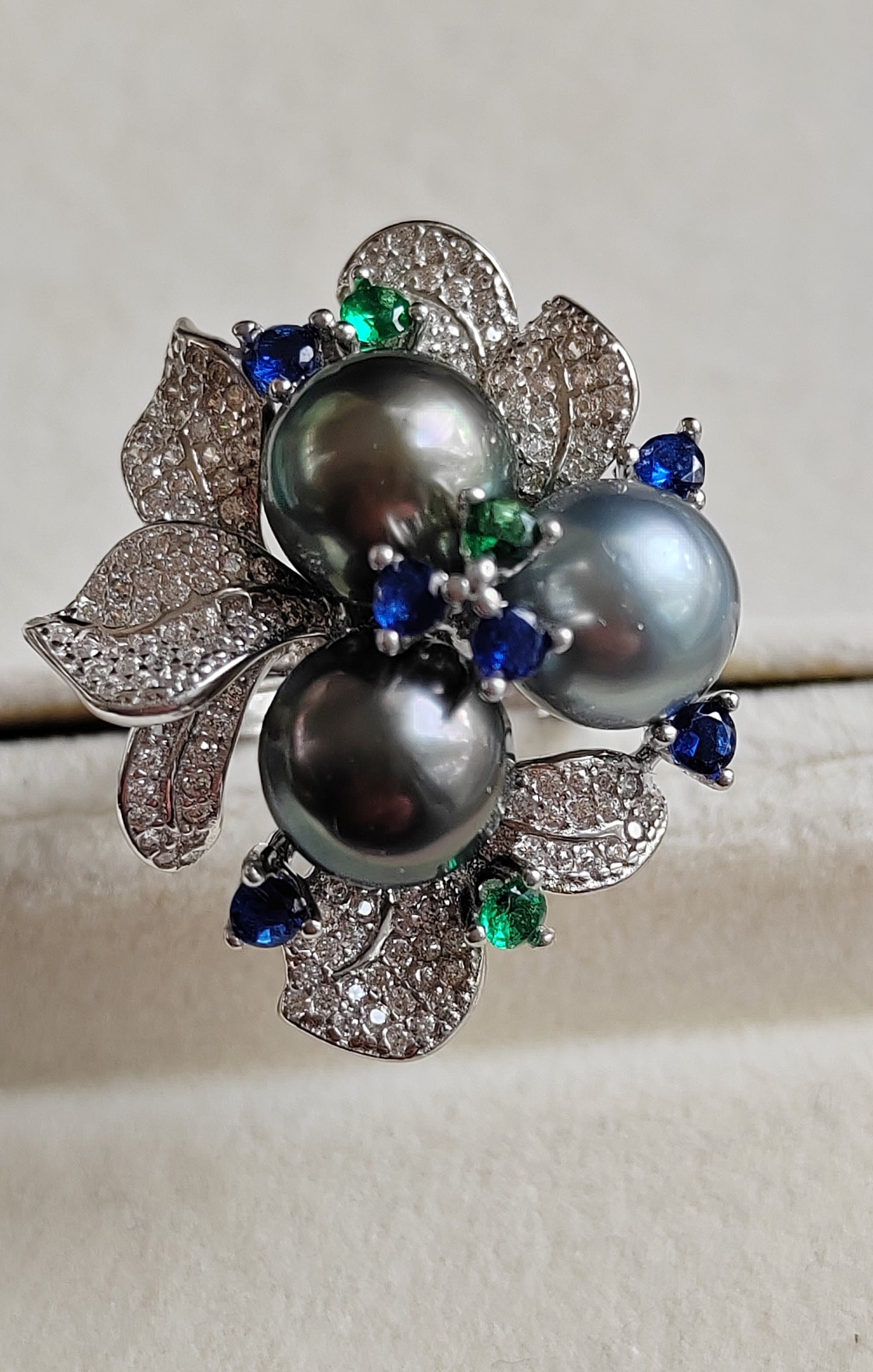 'Blossom' ring genuine tahitian south sea pearls 8.7-8.8mm sterling silver