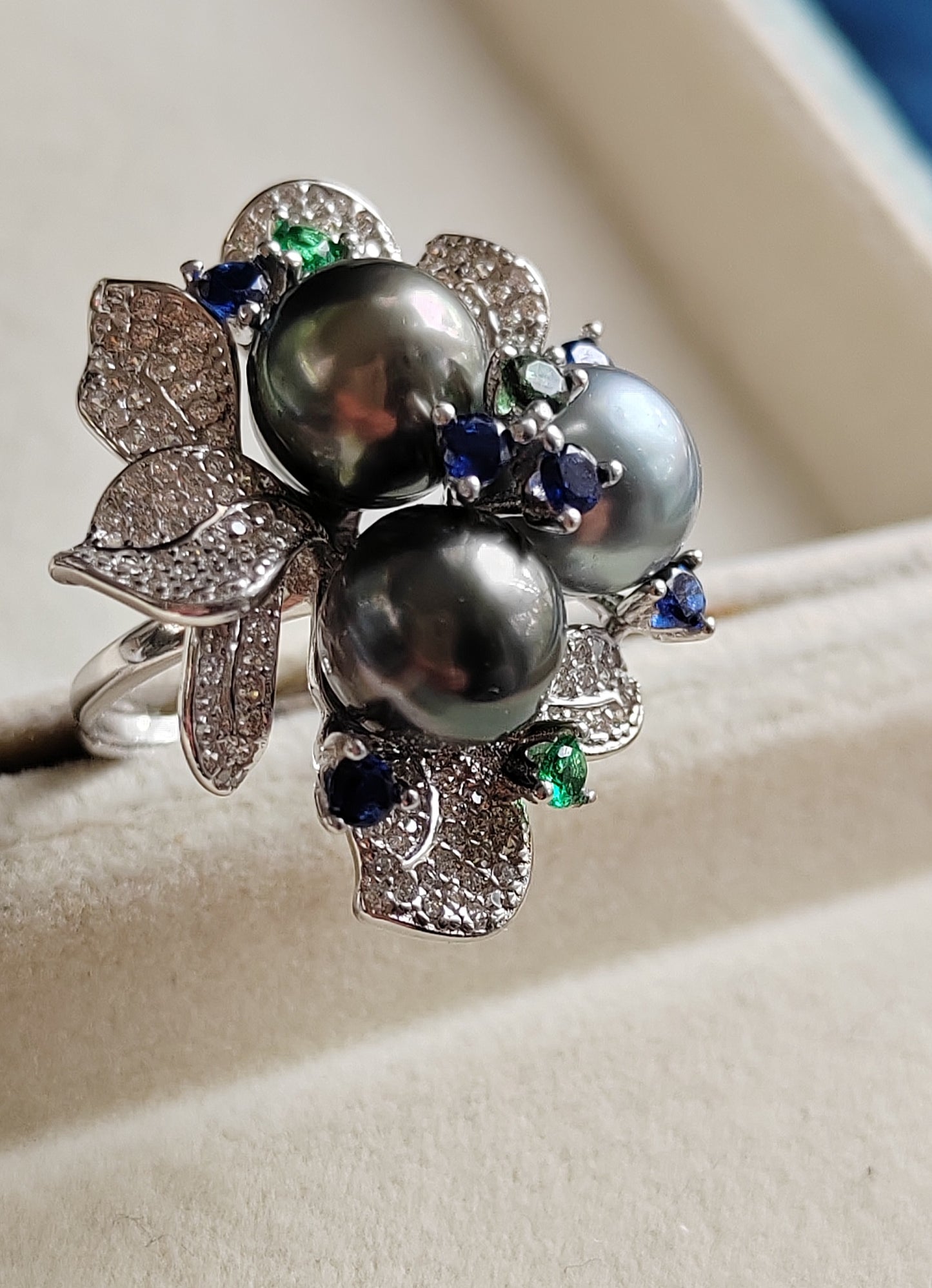 'Blossom' ring genuine tahitian south sea pearls 8.7-8.8mm sterling silver