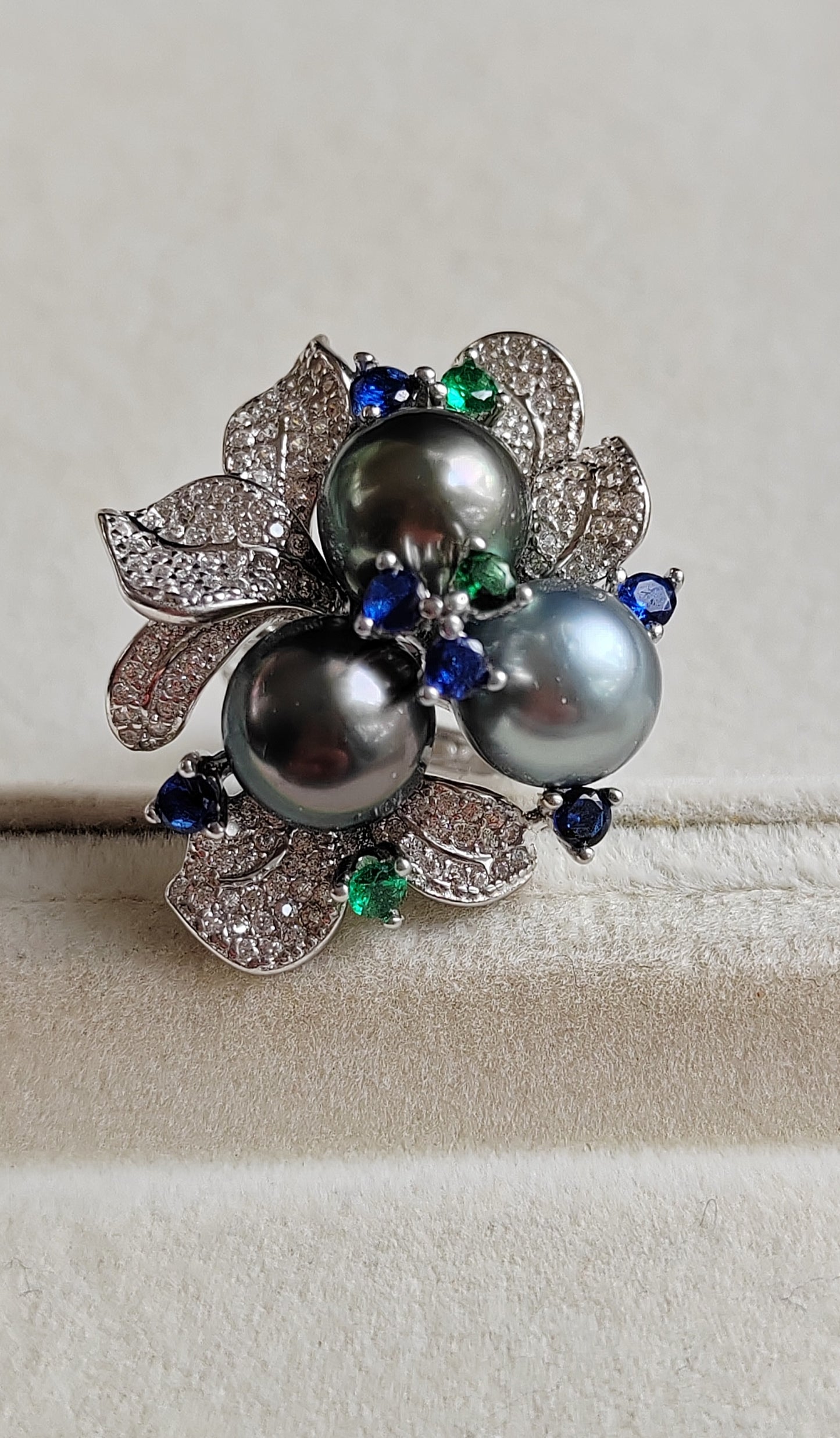 'Blossom' ring genuine tahitian south sea pearls 8.7-8.8mm sterling silver
