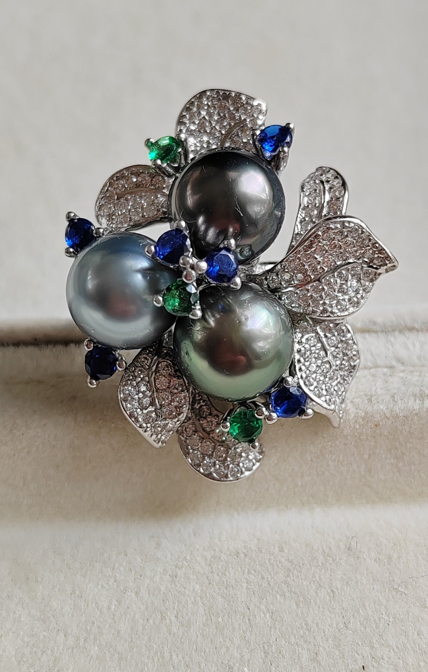 'Blossom' ring genuine tahitian south sea pearls 8.7-8.8mm sterling silver