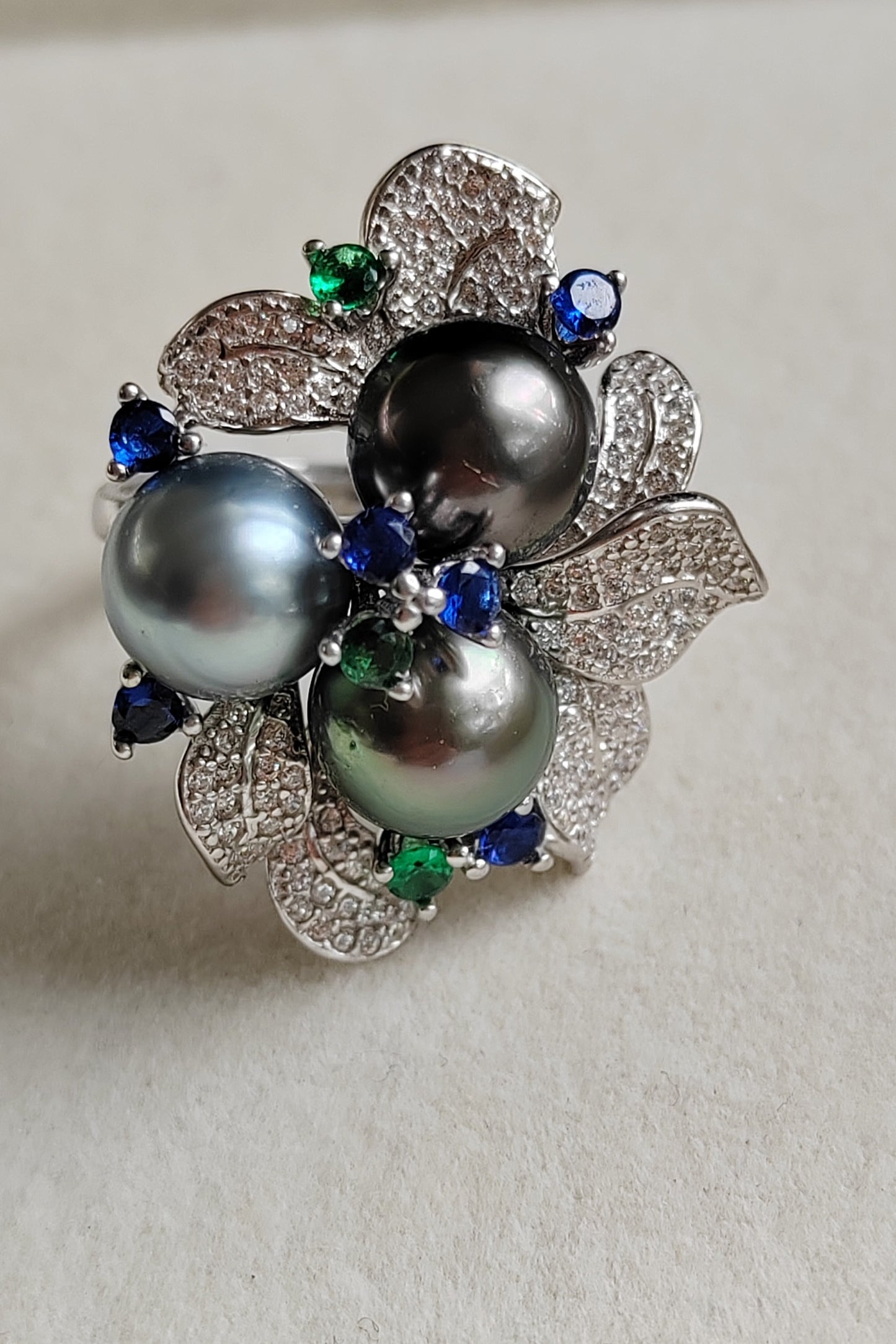 'Blossom' ring genuine tahitian south sea pearls 8.7-8.8mm sterling silver